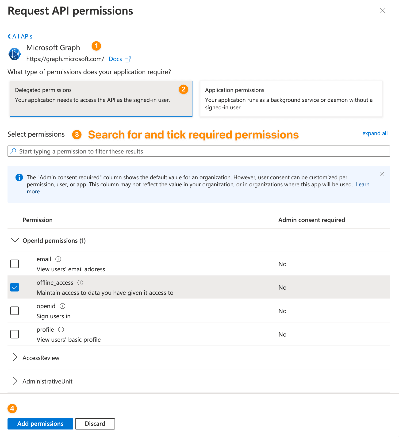 Modify Microsoft Graph API permissions