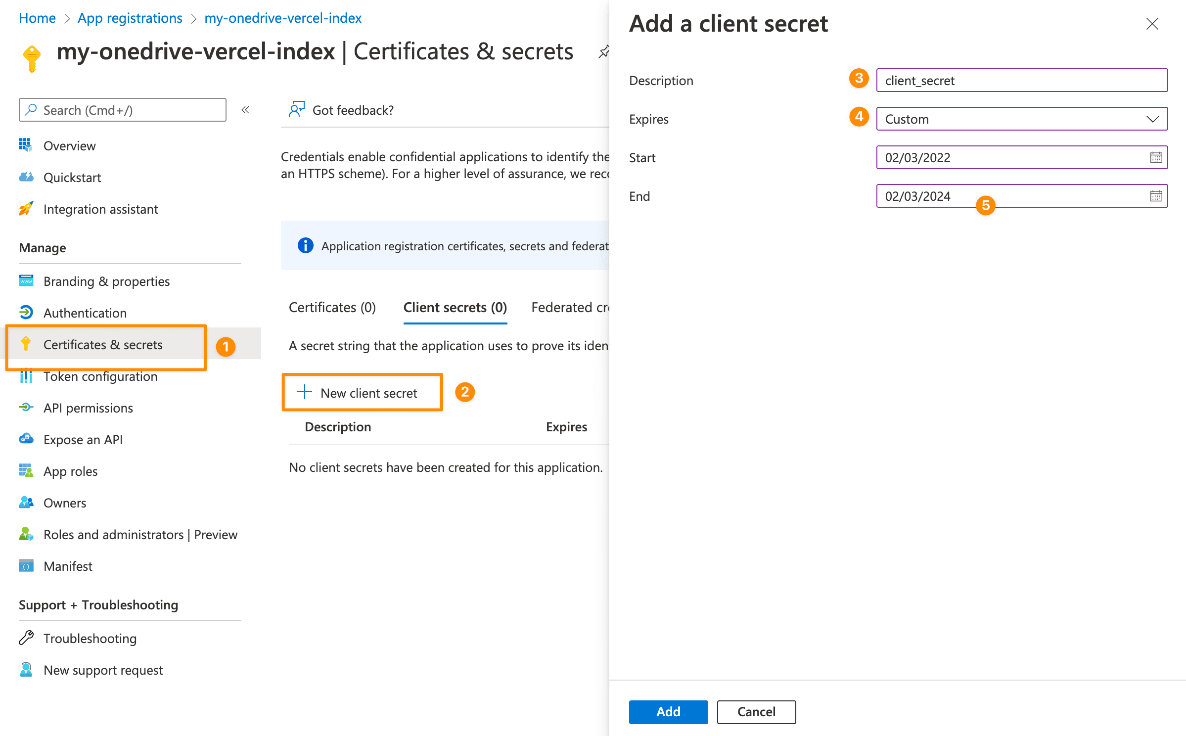 Generate a client secret