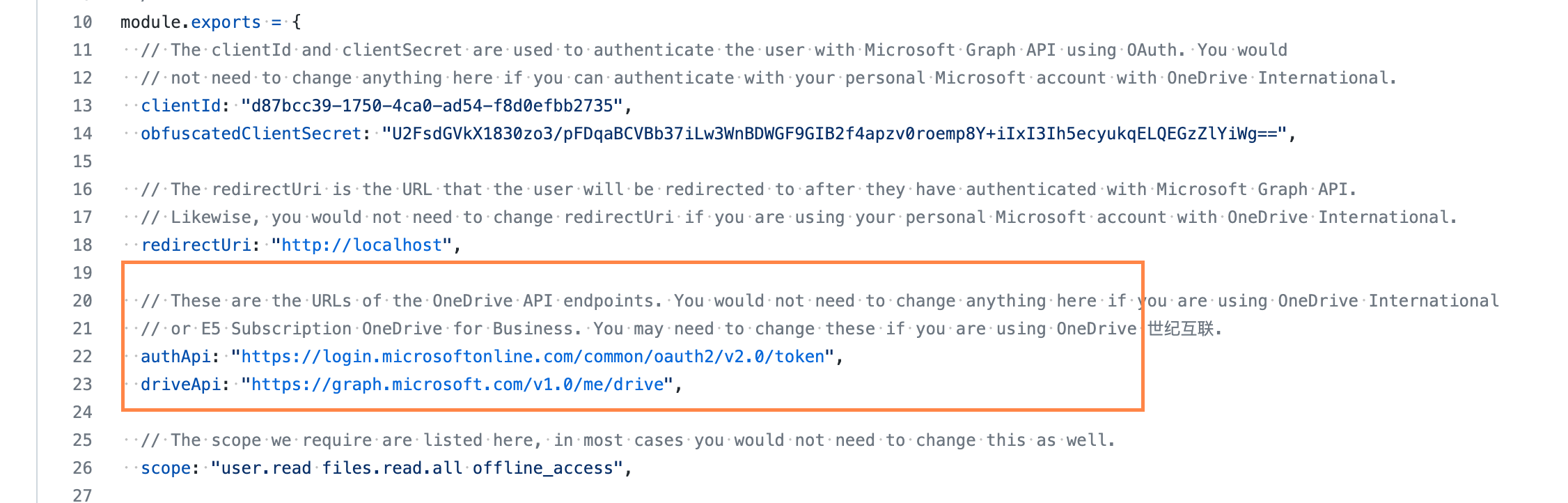 Change authApi and driveApi only if you are a SharePoint user